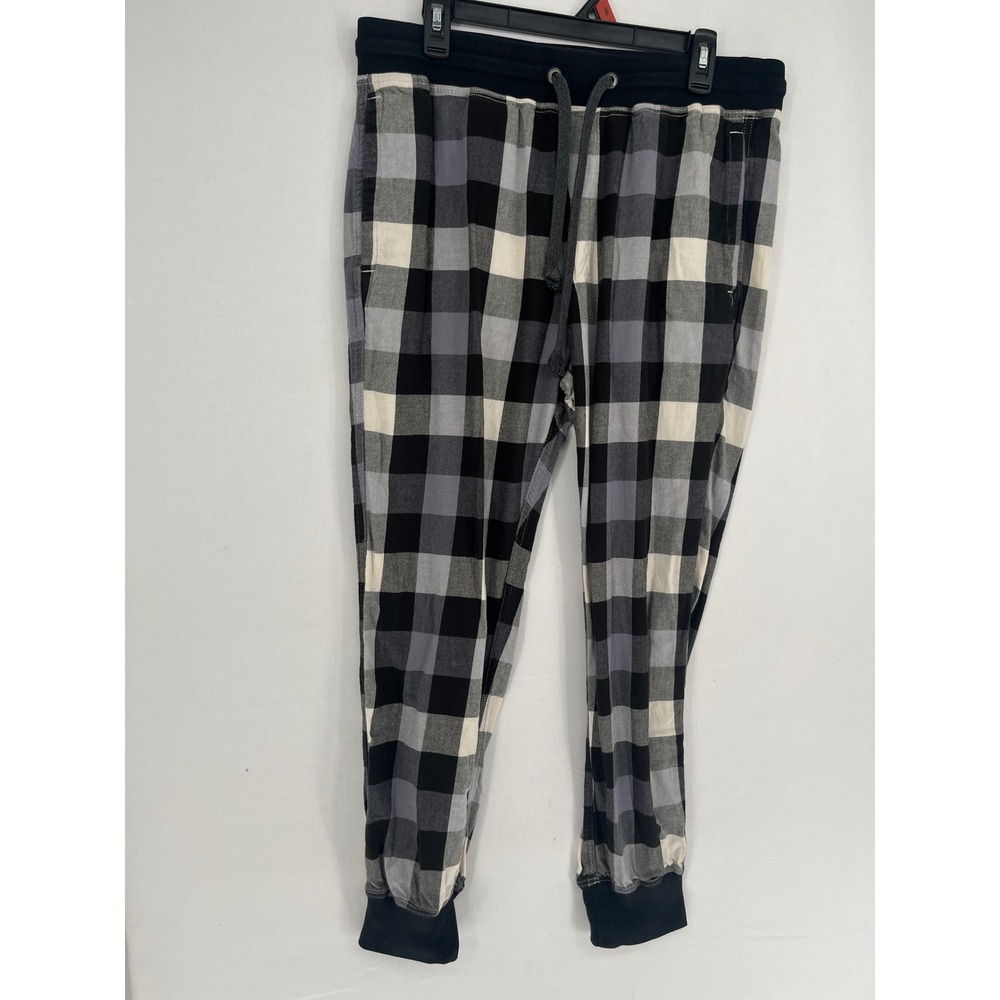 American Eagle Buffalo Plaid Pajama Jogger Pants Black Gray White Cotton Large